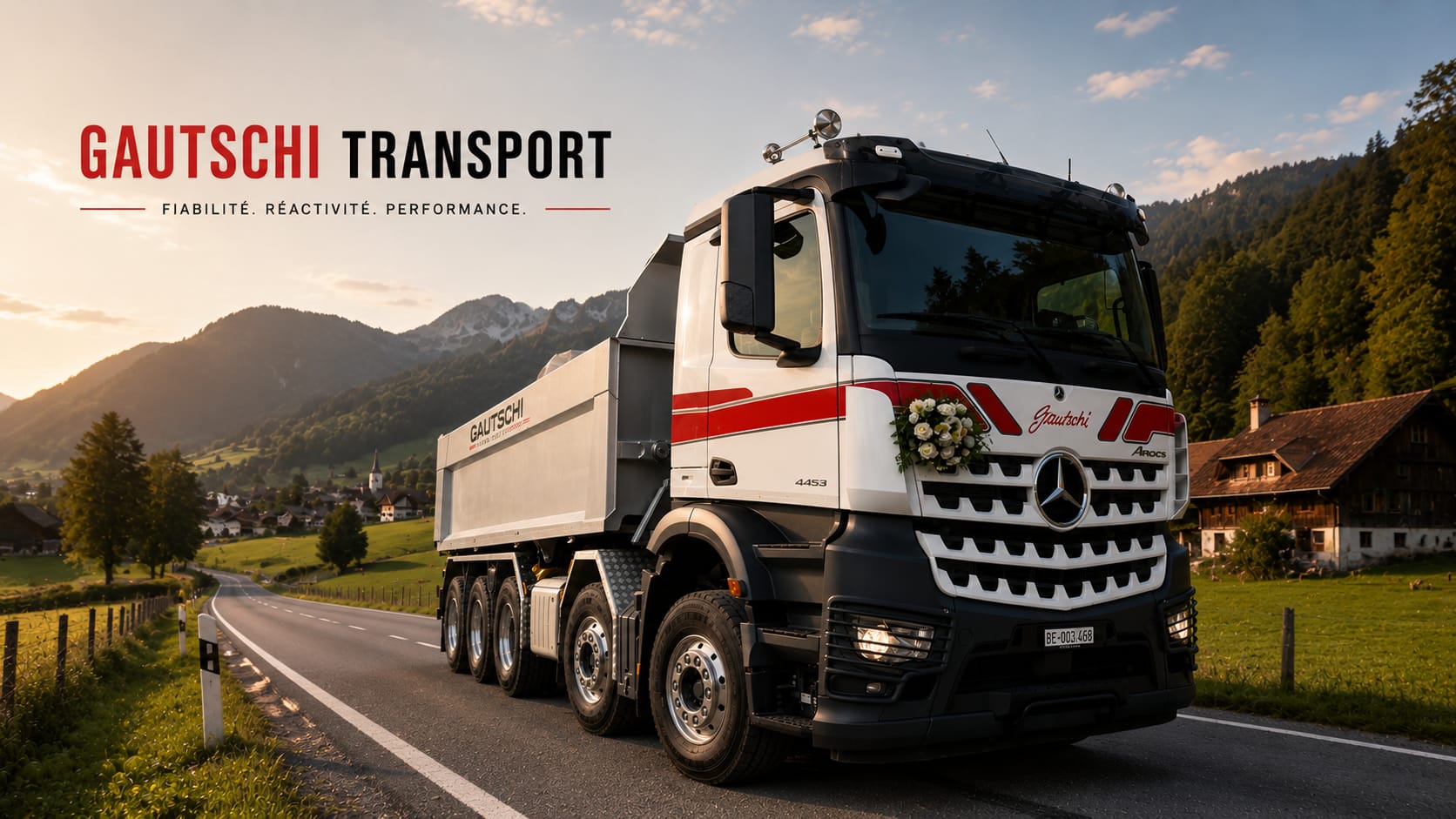Camion Gautschi Transport sur route alpine